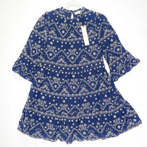 Penelope Rose Navy and Ivory Embroidered Tiered The Katherine Dress Boho Medium